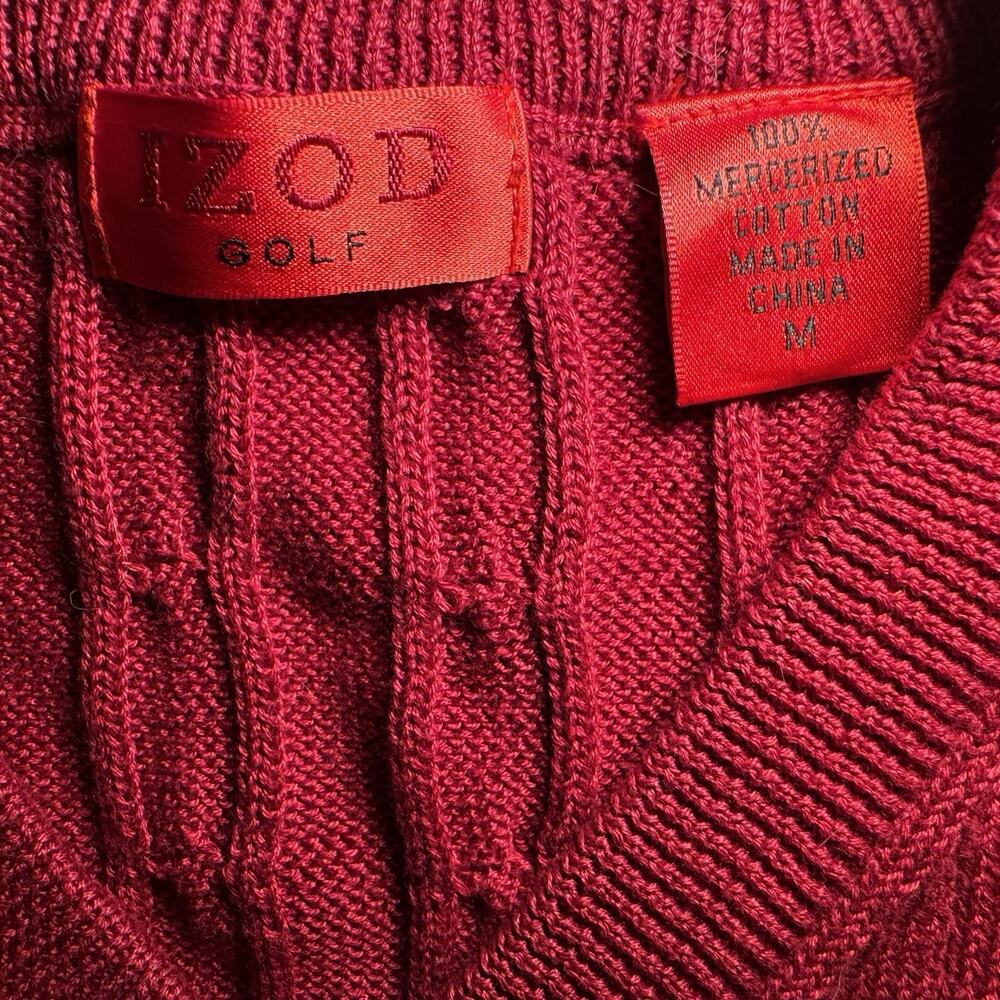 IZOD Golf Sweater Vest 100% Cotton Red Size Medium